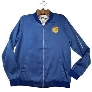 Immersive Van‎ Gogh Bomber Jacket Blue Sunflower Embroidered Satin Size M